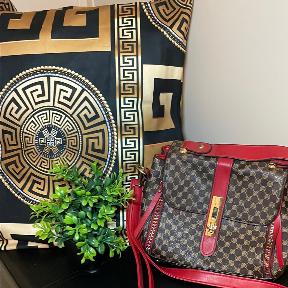 Designer Red and Brown Checkered Handbag